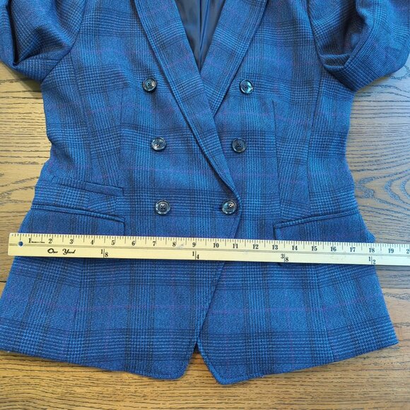 Banana Republic Women’s Plaid blue Blazer Sz 4 Double Breasted Glen Check Jacket - Picture 10 of 16